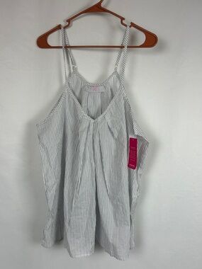 Commando White Sleeveless Pajama Top with Black Pinstripes L